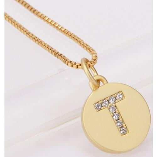 White CZ paved initial 26 alphabet letter ABC name charms gold coin metal beads pendant choker necklace for man woman lover gift