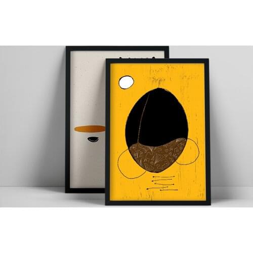 African Women Portrait, Black Dots Poster, Modern Abstract Artwork, Set of 2 Prints, Afro Ethno Wall Art, Black Yellow Wall Art