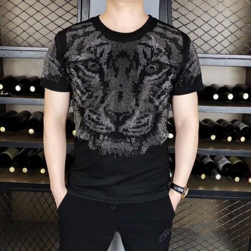 Casual O-Neck Tee Shirt Homme Fashion Diamond Tiger Head T-shirt Mens High Quality Summer T Shirt Men Short Sleeve Streetwear