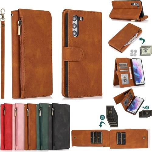 Luxury Zipper Leather Flip Wallet Case for Samsung S21 S30 Ultra S20 FE S10 S9 Plus Note 9 10 Lite 20 Ultra Funda Protect Cover