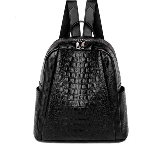 Famous Brand Luxury Women Backpack 2021 New Ladies High Quality Crocodile Pattern Black Leather Youth Woman Backpack Sac A Dos