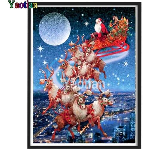 Christmas Santa Claus And Elk Diy Diamond Embroidery,Wall Painting 3d Cross Stitch Mosaic Diamond Painting Full Round Drill