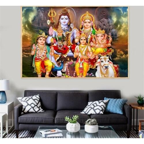 Indian Lord Shiv Parivar Family Canvas Painting on The Wall Posters and Prints Wall Art Picture for Living Room Home Decor