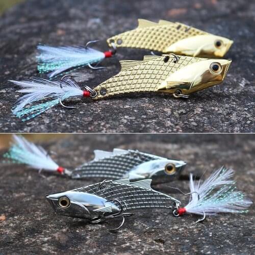 Sougayilang 10g 20g Metal Fishing Lures VIB Spinner Bass Baits High Carbon Hook with Feather Saltwater Sinking Jigging Wobblers
