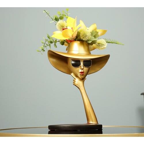 Modern Figure Flower Vase Table Top Decor Metal Vase Gold Blue Girl Sculpture