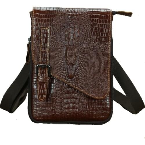 NANCY TINO Mens Bag Retro Head Layer Cowhide Alligator Pattern Business One-shoulder Cross-body Bag Casual Ipad Bag