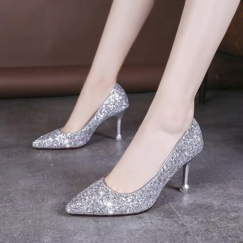 Sexy Thin High Heels Shoes Women Lady Glitter Pumps Red Sole Bottom Woman Female Bling Silver Gold Party Ladies Zapatos Mujer