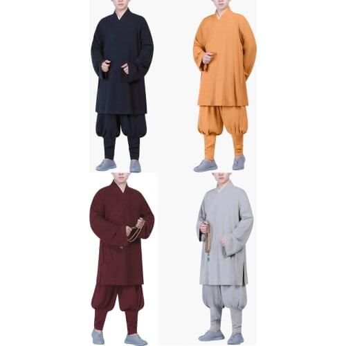 Unisex high quality cotton&linen red/blue shaolin monk kung fu wushu suits martial arts uniforms zen lay arhat lohan clothing