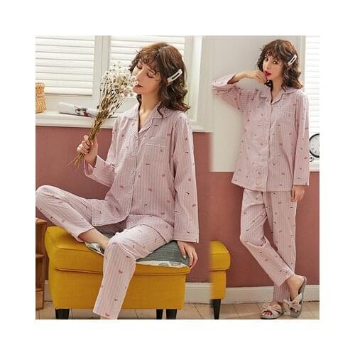 Spring Autumn Loose Maternity Women Pajamas Set 2PCS Long Sleeve Printed Shirts+Long Pants Pregnant Nursing Sleepwear Outfits