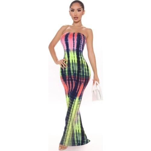 Colorful Print Dress New Sexy One Word Tube Top Temperament Summer Dress Strapless Plus Size Temperament commute Dress