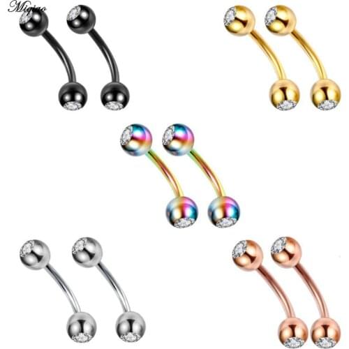 Miqiao 1pair Stainless Steel Curved Eyebrow Nose Lip Earrings Nipple Piercings Punk for Woman Men Body Piercing Jewelry