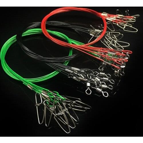 10Pcs/Lot 50cm Anti Bite Fishing Lead Wire 150Lb Steel Wire Leader With Swivel Fishing Accessory Lead Core Leash Fishing Wire