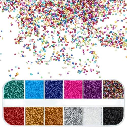 12 Grids Nail Micro Pixie Beads Multicolor Tiny Glass Rhinestone Micro Caviar Crystal Beads For Nail Art