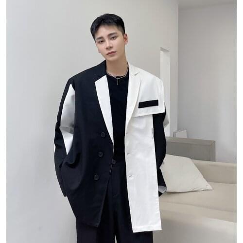 2021 Autumn Korean style Personalized black white Mixed colors Suit men Casual loose Mixed colors Blazers for men M-XL