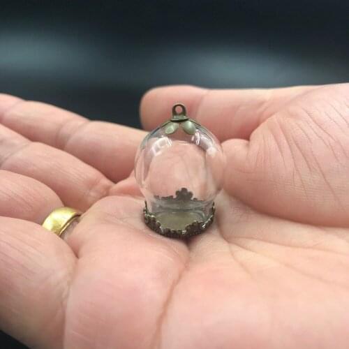 20x15mm clear glass globe wish bottle bronze crown base tray beads cap set glass vial pendant cover dome diy bottle cute charm
