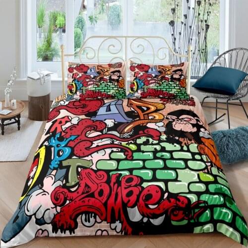 3D Graffiti Wall Design Duvet Cover Set Bedding Sets Comforter Cases and Pillow Covers Full Twin Double Single Size Bedclothes
