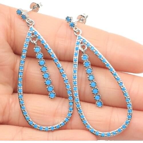 54x21mm Hot Sell Drop Shape Created Black Onyx Pink Kunzite 925 Sterling Silver Earrings for Women Wholesale Drop Shipping