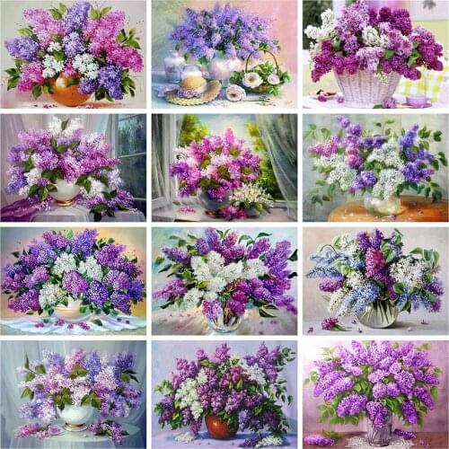 HUACAN Full Square Diamond Painting Lilac DIY 5d Diamond Embroidery Flower Mosaic Vase Home Decor Rhinestones Pictures
