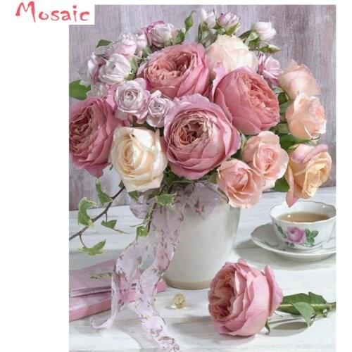 30x40cm Diy square drill diamond painting cross stitch mosaics Full 100% cover embroidery flower"Peony&Tea" diamond embroidery