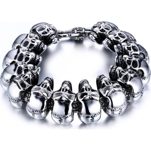 European and American punk skull personality creative mens bracelet titanium steel jewelry wholesale B00335