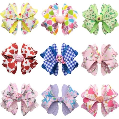 Printed Glitter Faux Leather Hair Bows DIY Making Kit with Pre Cut Pieces Material Pack without Clips for DIY Festival,1Yc20951
