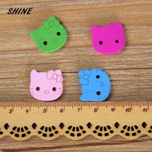 SHINE Wooden Sewing Buttons Scrapbooking Cat Mixed Two Holes 20x18mm 30PCs Costura Botones Decorate bottoni botoes