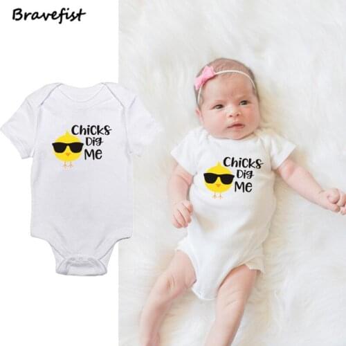 Baby Boy Bodysuit Short Sleeve Summer Baby Clothes Newborn Jumpsuits Clothing Girl Infant Bodysuits Chicks Dig Me Letters Onesie