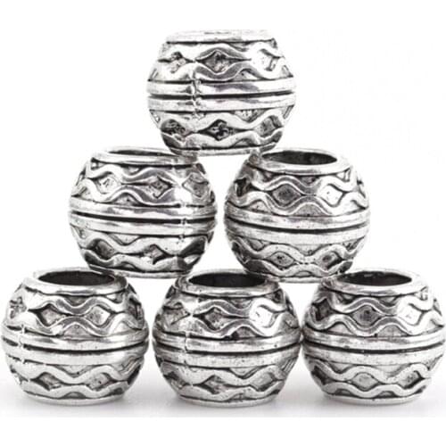 20pcs Big Hole Beads Spacer Bead for DIY Jewelry Making Charms Bracelet Charm Beads Round European Charms Antique Silver Beads