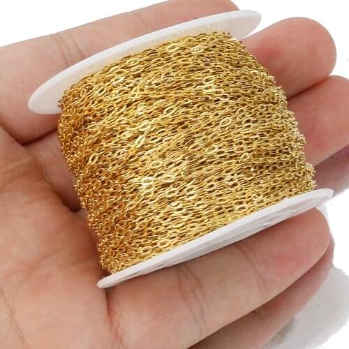 2M 1.7mm Width Stainless Steel Flat Gold Rolo Cable Chain Link Chain for Necklace Bracelet Making Jewelry Making Supplies