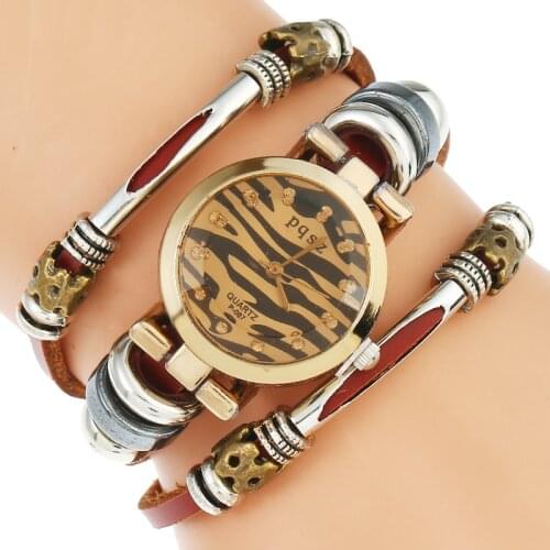 TOP Leather Watch Women Triple Bracelet Wristwatch Zebra Animal patterns Fashion Reloj Para Dama Watch Quartz Watch