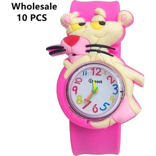 10pcs Wholesale Childrens Watch for Kids Sports Pink Leopard Shape Quartz Watch for Boys Girls Casual Student Party Gift Clock
