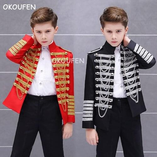 Boys Roayl Tassel Army dress Wear palace stage costume Party catwalk show stage performance jacket costume