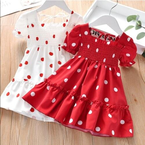 Summer Sweety Kids Girls Short Sleeve Polka Dot Dress Stylish Girls Casual Beach Dresses Sundress 3-7y