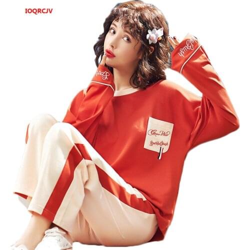 Home Clothes Two Piece Set 2019 Spring Long Sleeve New Print Cotton Sleepwear High Quality Women Pajamas Sets Home Clothing 1076