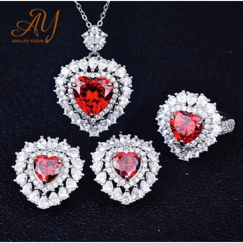 Anillos Yuzuk 925 Sterling Silver Ruby Gemstone Necklace/stud Earrings/Bracelets Wedding Jewelry Sets Wholesale