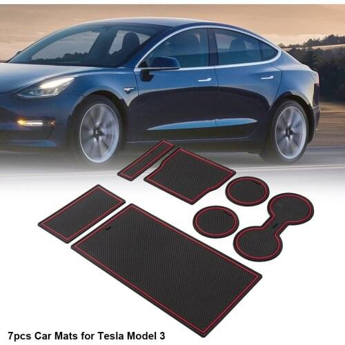 7PCS Car Door Groove Slot Mat Cup Coaster Holder Sheet For Tesla Model 3 2017~2019 Auto Interior Decoration Accessories
