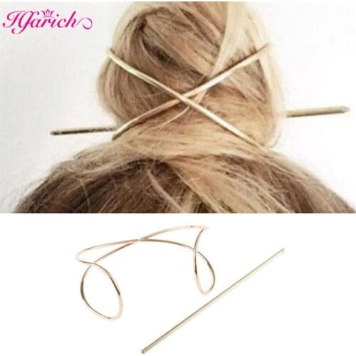 Hot Metal Hair Stick Original Boho Hair Accessories Metal Gold Filled X Shaped Bun Holder Charming Vintage Bun Cage