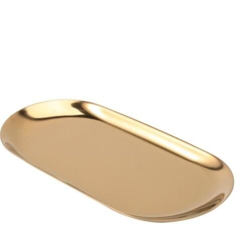 Metal Storage Tray Gold Oval Dotted Fruit Plate Small Items Jewelry Display Tray Mirror