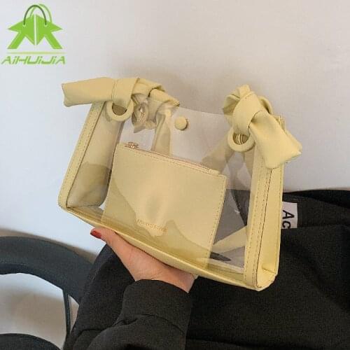 Fashion Transparent Bag For Women 2021 Summer Pvc+PU Splicing Female Handbag Beach Shoulder Messenger Bags Candy Femme Bolso