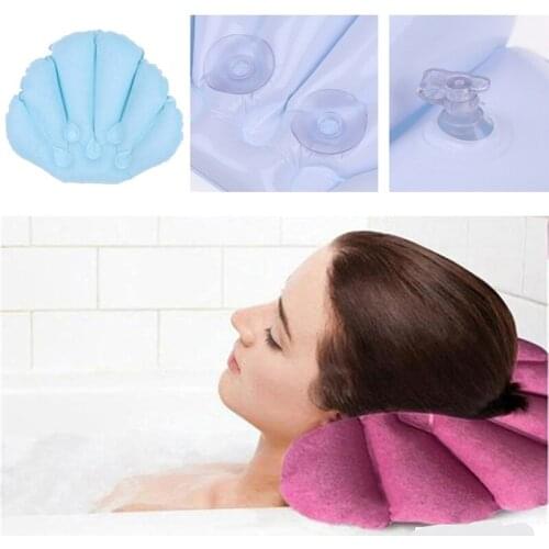 Soft Spa Neck Bath Pillow With Suction Cups Inflatable Terry Cloth Fan-shaped Neck Support PillowBathtub Cushion