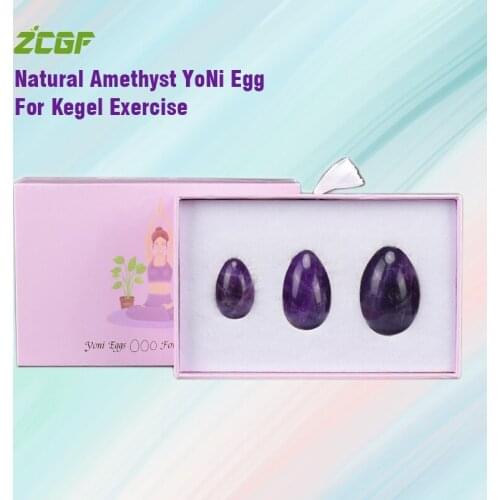 Natural Amethyst Yoni Egg Set Vaginal Tightening Kegel Exercise Egg Drilled Natural Jade Feminine Hygiene Care Massage Ball