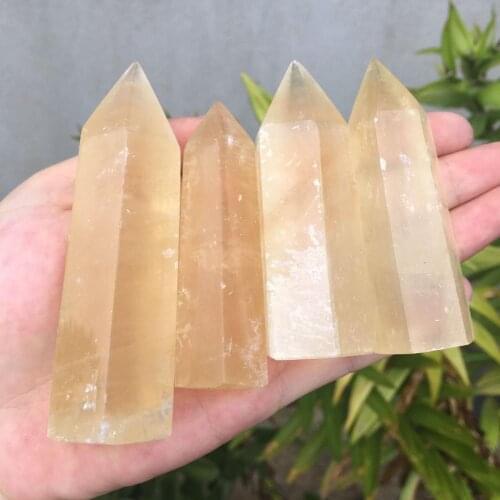 Natural Honey Calcite Quartz Crystal Point Single Terminated Tower Chakra Healing Gemstone Home Decor 1pc