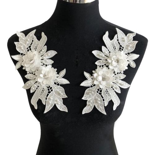 New 1Pair Flower Floral Embroidery 3D Lace Applique Trim For DIY Handmade Craft Material Sewing Application Accessories