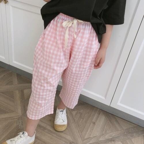 2 3 4 5 6 7 Years Toddler Girl Pants Fashion Korean Plaid Pants for Girl 2020 Summer Baby Girl Casual Trousers Loose Girls Pants