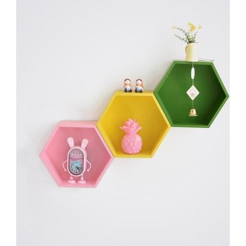 Ins Nordic Style Hexagonal Wall Shelf Decorative Storage Rack Holder Hanging Wall Shelves Decorative Display Crafts Shelves
