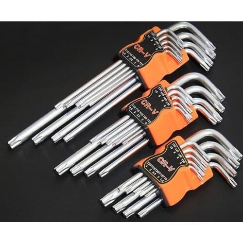 Realmote 9PCS Double-End L Type Screwdriver Hex Wrench Set Allen Key Hexagon Flat Ball Torx Star Head Spanner Key Set Hand Tools