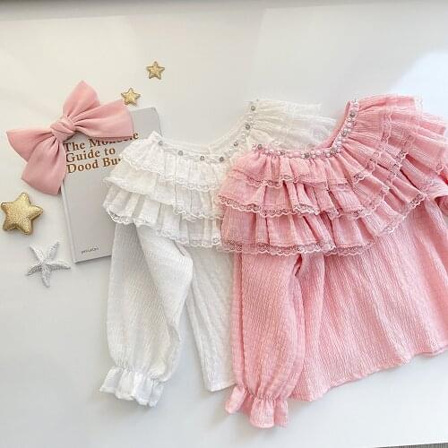 Girls Princess Shirt 2021 Spring Autumn New Baby Girl Long-sleeved Solid Tee Shirt Korean Style Toddler Girl Cute Blouse Top Tee