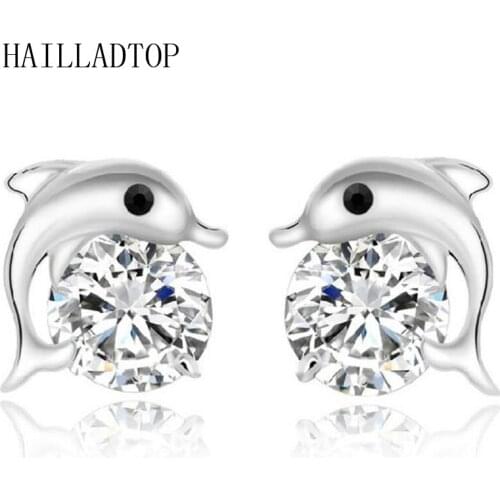Plated Stud Earrings Cute Dolphin Crystal Rhinestone Zircon Studs Earrings Charm 3D dolphin high end 64 faces Jewelry