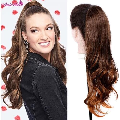 Amir Synthetic Hair Ponytail Hairpiece Long Wavy Wrap Around Clip in Ponytail Hair Extension Heat Resistant Fake Hair