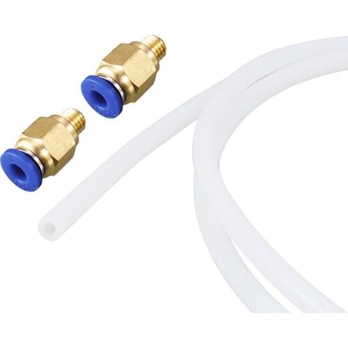 Uxcell PTFE Air Tubing Hose Kit 4mm OD 2mm ID 1M Length White with 2Pcs M6 Fittings